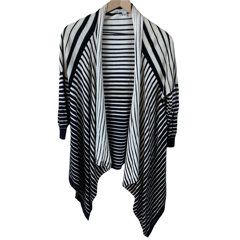 Boston Proper Black Gold Striped Cardigan Sweater Medium